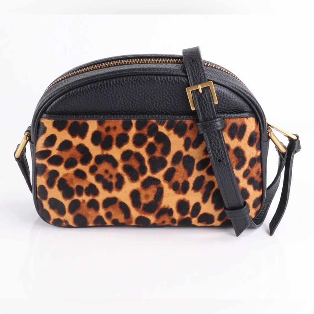 J.Crew Devon Camera Bag in Leather with Leopard Calf Hair